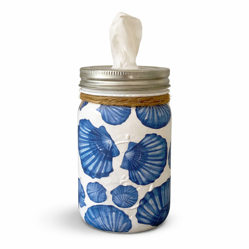 Tissue Jar - Blue Seashells